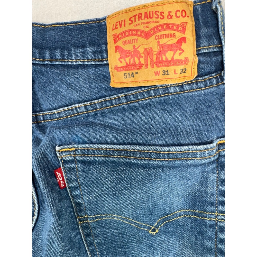 Levi's 514 Jeans Mens 31x32 Straight Fit Blue Denim Stretch Distressed Casual